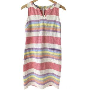 Boden 100% Linen Rainbow Stripe Dress | Size 4 Long